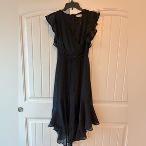 Altar'd State Black Midi hi-lo Dress with Ruffle Sleeves